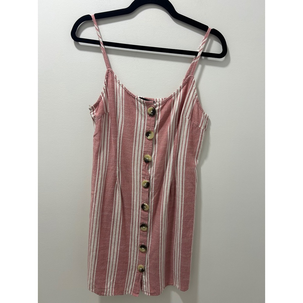 Derek Heart Pink White Striped Cotton Button Front Mini Sun Dress Large